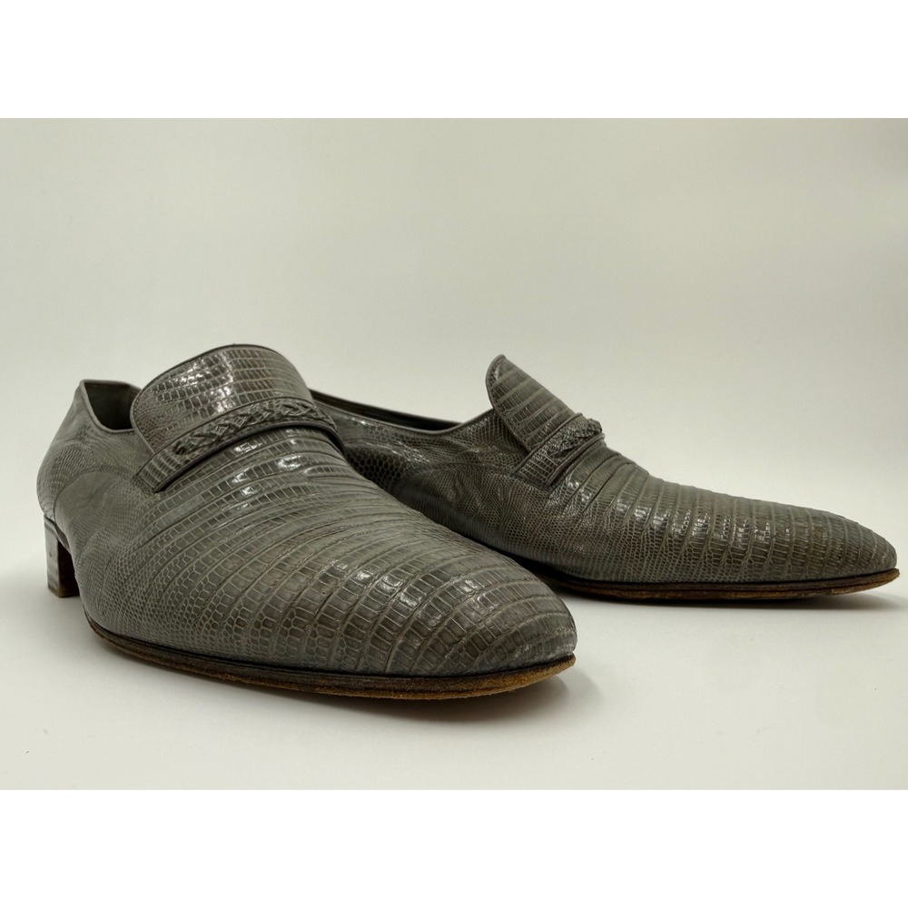 Mauri Mens Grey Lizard Skin Loafers Size 7.5 Exotic Leather Made in Italy 1448